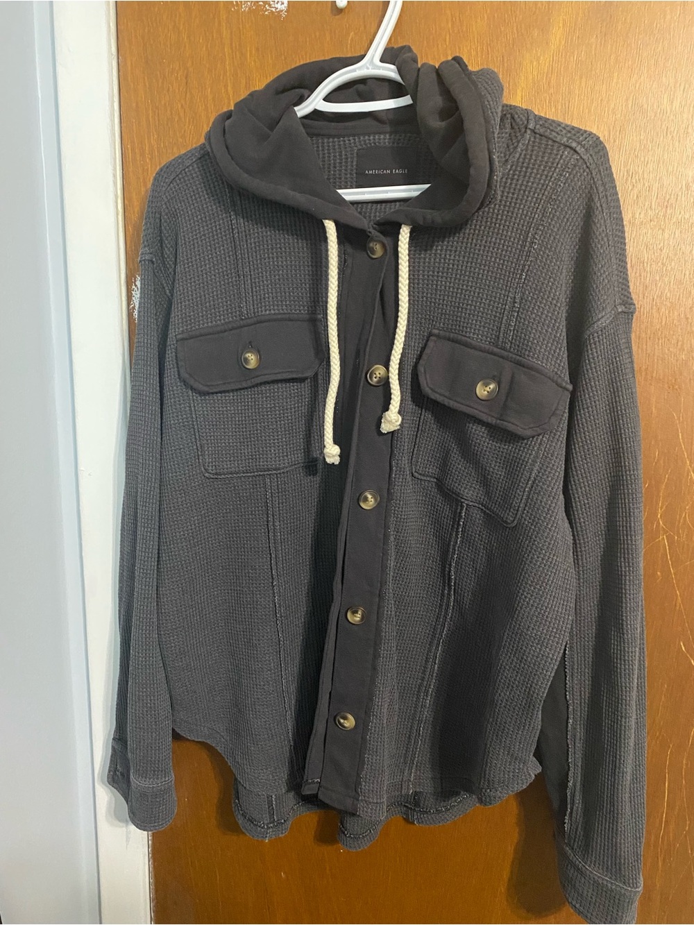 Aerie Dark Charcoal Lumberjane Waffle Hooded Shirt